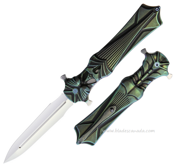 Rike Amulet Flipper Folding Knife, M390 Double Edged, Titanium Green, RKAMULETBGR - Click Image to Close